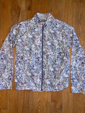 Athleta Girl Jacket Large 12 Full Zip Multicolor Abstract Print Gray Lined